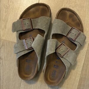 Birkenstock Taupe Suede Buckle Sandals